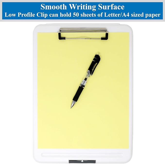 Think2Master White Plastic Storage Clipboard. | 25% Heavier & 25% Sturdier| Heavy Duty and Won’t Flex or Bend Like Other Brands (Compare The Weight). Storage Compartment Holds 150 Letter Sized Paper.