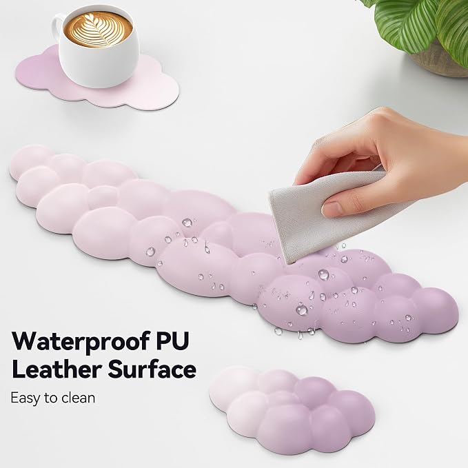 TECKNET Cloud Keyboard Wrist Rest Set, Cloud Wrist Rest with Non-Slip Base, PU Leather Wrist Pad for Keyboard with Ergonomic Memory Foam for Computer Laptop Office Gaming Pain Relief, Gradient Purple
