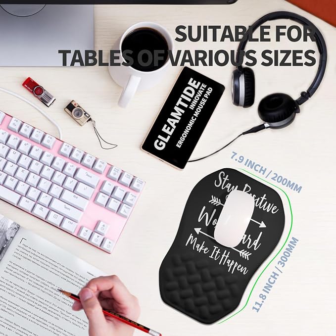 Ergonomic Raised Mouse Pad Wrist Support with Bilateral Slope Memory Foam Mousepad for Wrist Rest and Carpal Tunnel Pain Relief 11.8x7.9〃Inspirational Quotes