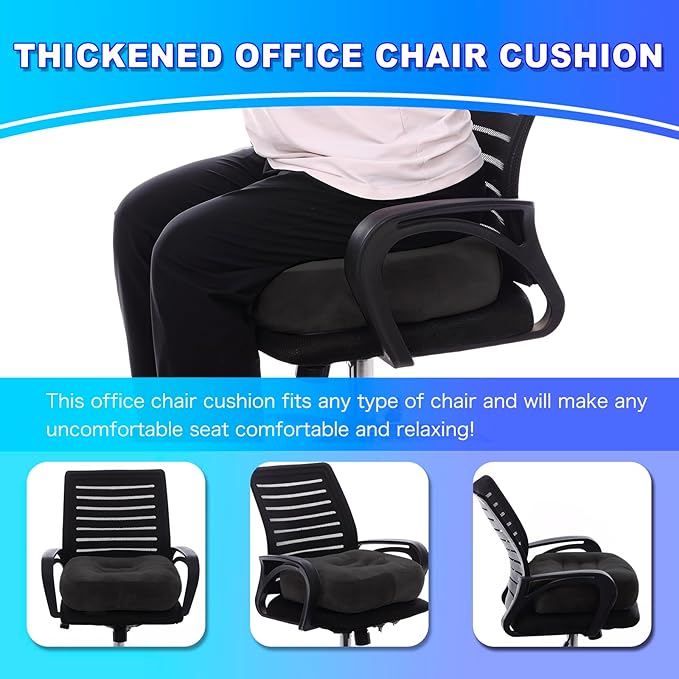 Extra Thick Seat Cushion, Large Chair Cushion Booster for Office Chair to Rise Height, Velvet Cover with Handle and Anti-Slip Bottom, PP Cotton Filling - Relieves Back Pain - 18"X16"X6" Black