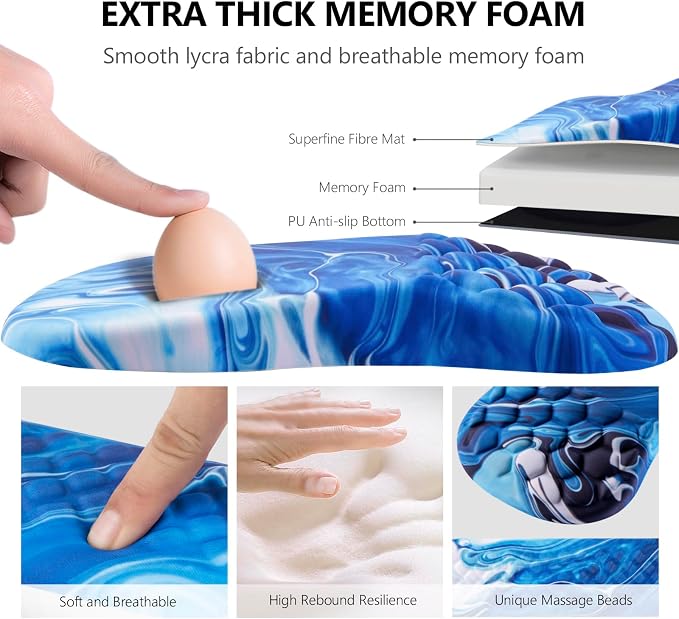 Ergonomic Mouse Pad & Keyboard Wrist Rest Set, Memory Foam | Memory Foam Wrist Cushion, Non-Slip PU Base, Massage Design, Relieves Wrist Pressure for Work, Gaming & Office Use
