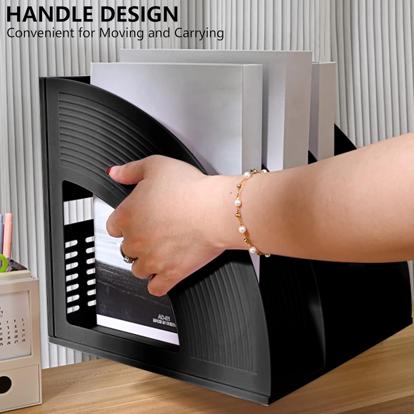 SAYEEC Desk Organizer File Magazine Storage Holder with 3 Vertical Compartments Rack Magazine Divider for Office Organization Home Workspace,Black