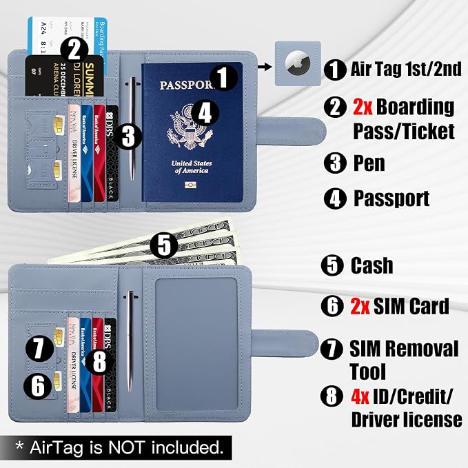GOAUS Passport Holder for Travel with AirTag Slot, Passport Book Wallet | Cards Cash Pocket, RFID Blocking, Waterproof, Passport Case, Travel Gifts for Women Men, Faux Leather, AirTag Not Included