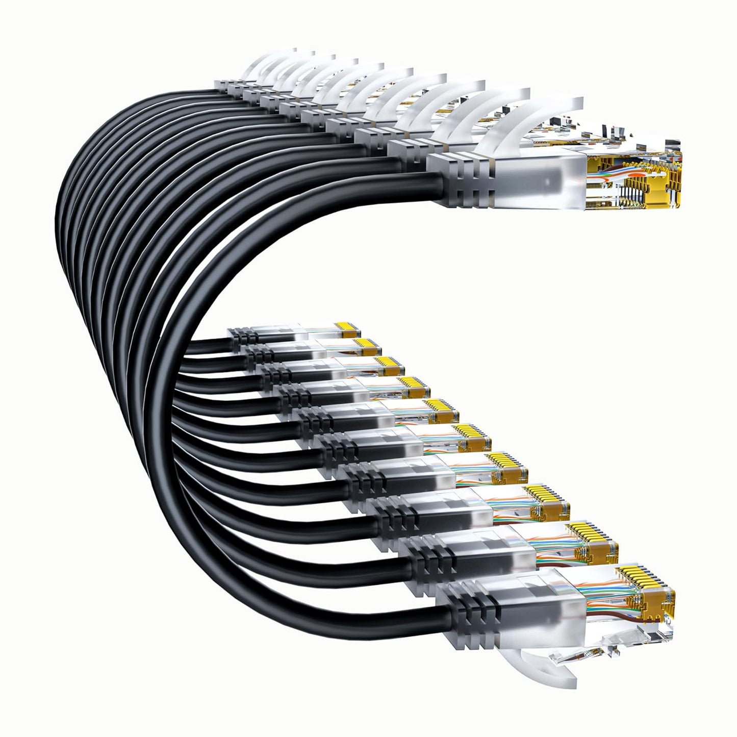 Cat6a Patch Cables 0.5ft (10 Pack) Slim, Cat6 Ethernet Patch Cable Pure Copper, Flexible Cat 6 Patch Cable 550MHZ 10G, Space-Saving Cat 6A Network Cables for Patch Panel, Black