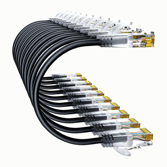 Cat6a Patch Cables 0.5ft (10 Pack) Slim, Cat6 Ethernet Patch Cable Pure Copper, Flexible Cat 6 Patch Cable 550MHZ 10G, Space-Saving Cat 6A Network Cables for Patch Panel, Black