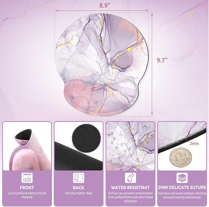 KONVINIT Ergonomic Mouse Pad with Wrist Rest, Purple Mousepad with Non-Slip Rubber Base and Smooth Surface, Small Mouse Pads for Desk, Office Desk Accessories