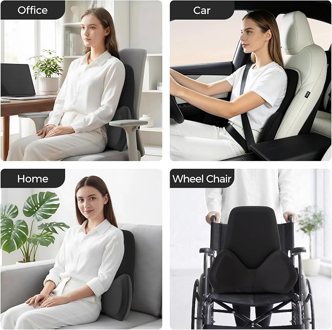 BEBAS Ergonomic Memory Foam Extended Lumbar Support Pillow for Car, Black | Extended Full Back Support, 2-in-1 Detachable Design Lumbar Cushion, Breathable Washable Cover, Fits for Driving, Office