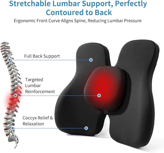 Lumbar Support Pillow, Memory Foam Back Support for Office Chair | Ergonomic memory foam lumbar support helps improve posture, reduce back pressure, and fits most office chairs and car seats.