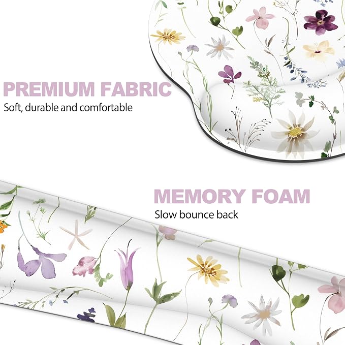 Ergonomic Mouse Pad with Wrist Rest and Keyboard Wrist Rest, Mousepad | Memory Foam Wrist Rest for Computer Keyboard, Pain Relief, Non-Slip Base, Mouse Pad Wrist Support for Gaming, Flowers Plants