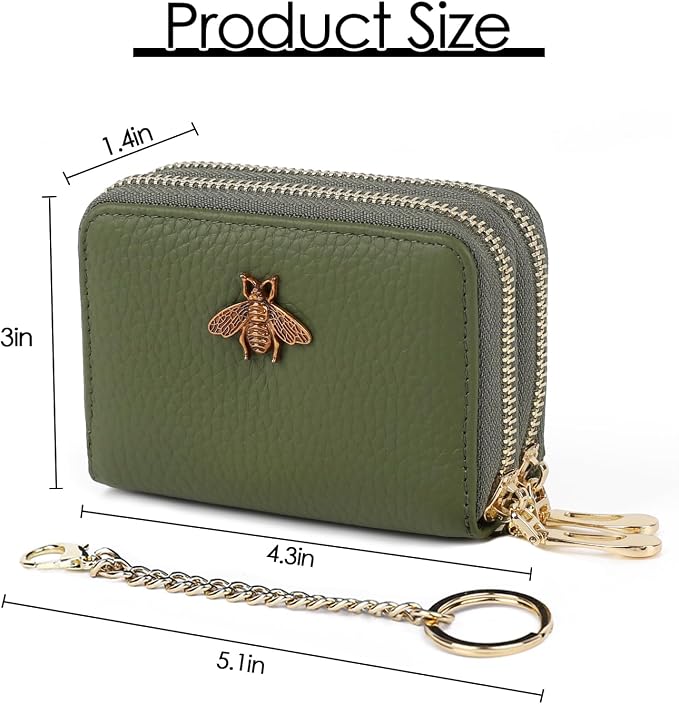 imeetu RFID Credit Card Holder, Small Card Wallet Women, Leather Card Case | Genuine Leather Women's Card & id Cases, Change Coin Purse with Zipper Keychain id Window, 20 Colors & 3 Styles, Daily, Gifts
