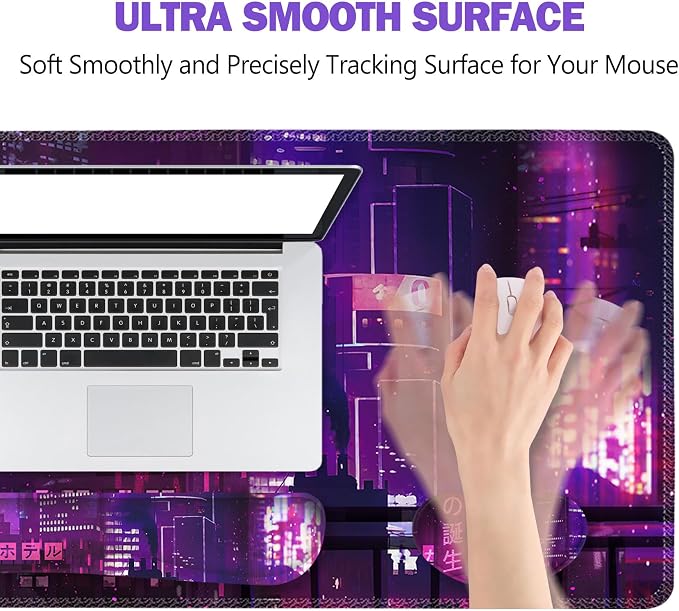 ToLuLu Extended Mouse Pad, Memory Foam Ergonomic Wrist Rest Support Set | Large Gaming Desk Mat with Stitched Edges fr Keyboard Mouse, Non-Slip Base Mousepad for Home Office, Neno City Anime Japanese