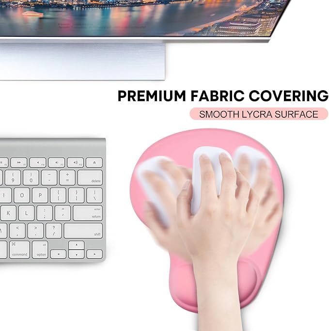 JIKIOU Ergonomic Mouse Pad with Gel Wrist Rest 2 Pack, Portable Small Pink | Upgraded-Prevent Gel Leakage, Ergonomic Design for Pain Relief, Cooling Gel filled, Smooth Lycra Surface, Non-Slip PU Base