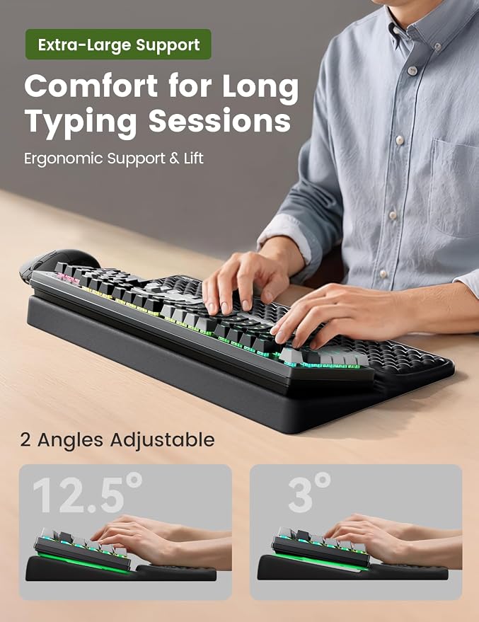 Vaydeer Extra-Large Keyboard Wrist Rest, Ergonomic Keyboard Stand with Wrist Rest, Ergonomic Keyboard Riser with Soft Memory Foam Cushion for Typing, Gaming, Home Office, Carpal Tunnel Pain Relief