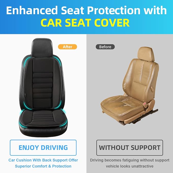 Lofty Aim Car Seat Cushion with Back Support Pillow, Driver Seat Cushion | Comfy Lumbar Support & Seat Cushion, Memory Foam Seat Cushion for Pain Relief, Butt Pillow for Car, Truck, Black