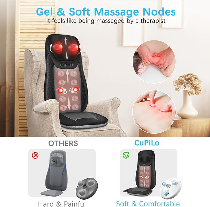 Shiatsu Neck & Back Massager with Heat, Massage Chair Pad Cushion for Stress Relief, Inflatable Flaps Back Support, Kneading or Rolling Chair Seat Massage,Ideal Gifts for Men,Women,Family
