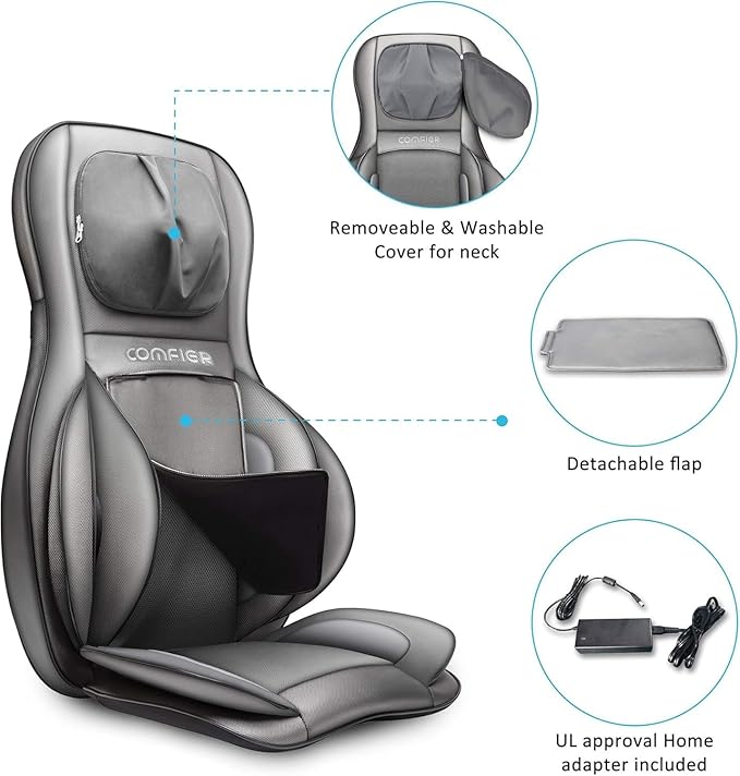 COMFIER Massager Chair with Heat, Shiatsu Neck Back Massager Portable with Compress & Rolling,Massage Chair Pad for Neck & Back,for Dad Mom Women Men