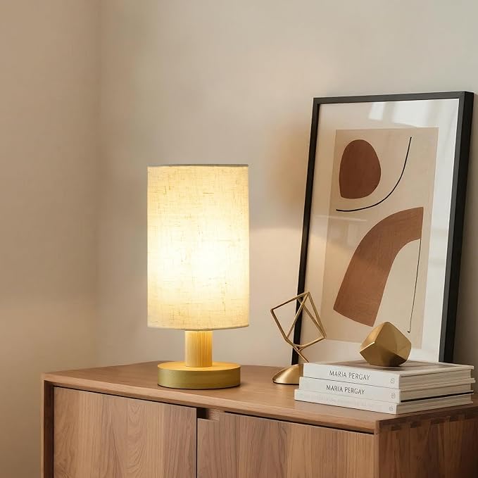 Bedside Lamps Set of 2, Bamboo Small Table Lamp for Nightstand | 10'' Minimalist Nightstand Lamps, Modern Desk Lamp for Bedroom, for Living Room, E26, Natural