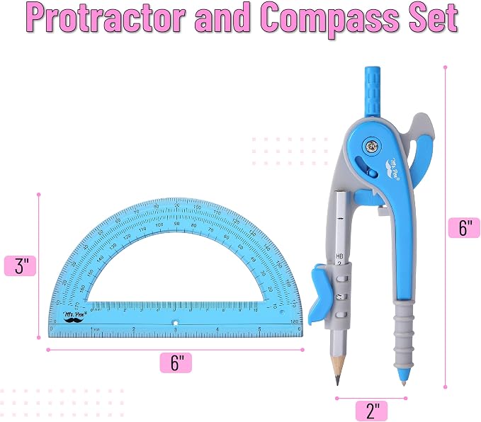 Mr. Pen- Bulk Geometry Compass and Protractor Set, 12 Sets, 6 Inch | Bulk Drawing Tool for School, Clear Plastic, Easy Grip, Precision Design for Math, Art, Drafting, Architecture