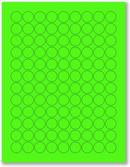 NextDayLabels - 8-1/2 x 11 Neon Color High Light Fluorescent Labels for Laser & Inkjet Printer (Green Fluorescent, 3/4" Round - 108 Per Page | 2700 Labels)