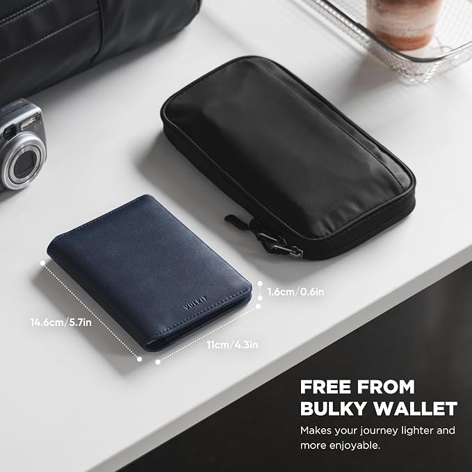 VULKIT Slim Minimalist Passport Wallet RFID Blocking Passport Holder for Travel, Leather Travel Wallet for Men Women, Magnetic Closure