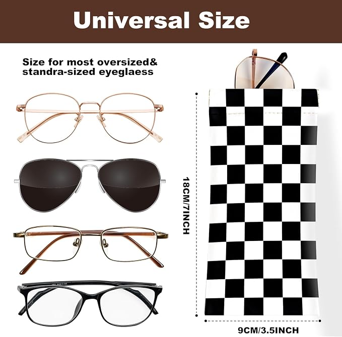 Anikathy 2Pcs Sunglass Eyeglass Glasses Case Soft PU Leather with Cleaning Cloth Cute Glasses Pouch Bag for Men Women Girs