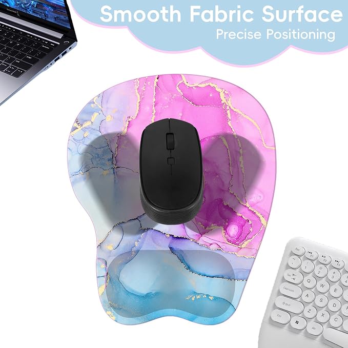 Upgrade Ergonomic Mouse Pad,Non Slip Mousepad Wrist Rest Support for Office, Computer, Laptop & Mac(B-Pink Blue Marble)