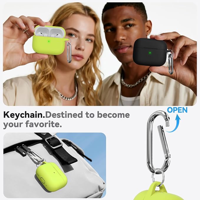 Ljusmicker for AirPods Pro 3 Case 2025 with Cleaner Kit,Fluorescent Green | Soft Silicone Protective Cover for Apple AirPod Pro 3rd Generation Case with Keychain for Women Men,Shockproof
