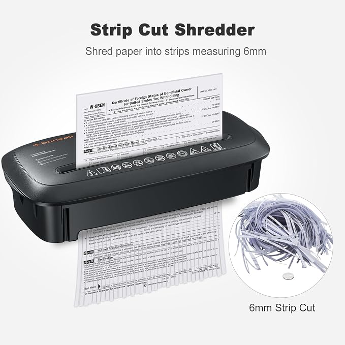 Bonsaii 8-Sheet Strip Cut Paper Shredder for Home, Shred CDs & Credit Cards | 3.4-Gal Wastebasket with Transparent Window, Overheat Protection, Small Shredder for home use,portable shredder, S120-C