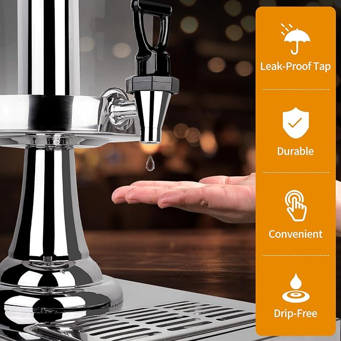 Drink Dispensers for Parties, Cold Beverage Dispenser with Centre Ice Core and Drip Trays, 2.2 Gallon/8L Stainless Steel Drink Dispensers with Stand and Spigot Buffet Cold Drinks and Beer