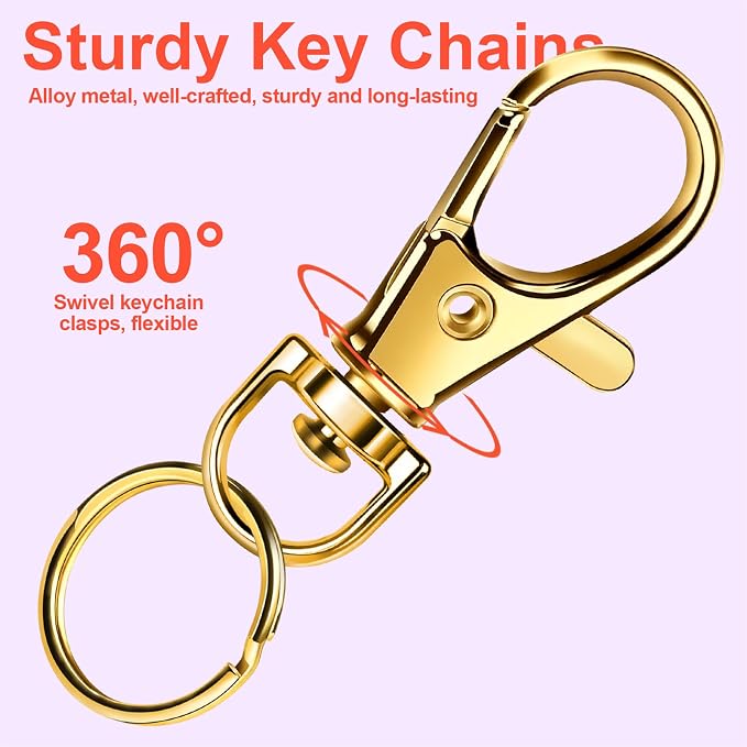 LEOBRO 160PCS Lobster Claw Clasps and Key Rings, Key Chains, 80PCS Keychain Clips and 80PCS Key Chain Ring for Keychain, Jewelry Making, Art Crafts, Gold