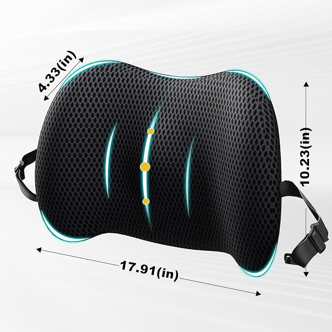 BYMECOST Lumbar Support Pillow for Car, Memory Foam Car Back Cushion | Car Seat Back Pillow for Driving, Adjustable Strap, Ergonomic Lower Back Support Pillow, Office Chairs and Wheelchairs