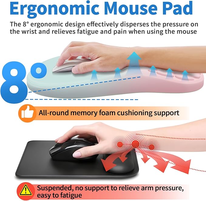 YIWEI Ergonomic Mouse Pad with Wrist Rest for Carpal Tunnel Pain Relief | Memory Foam Wrist Support,Non-Slip Rubber Base, Keyboard Computer Mousepad,Lycra Cloth Surface,Gaming Home Office