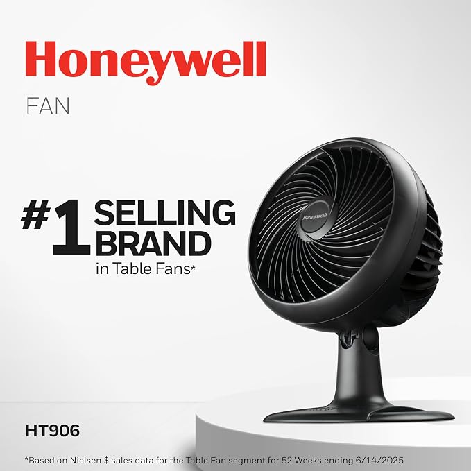 Honeywell Fan, Turbo Force Oscillating Table Fan with 3 Speeds, Air Circulator for Bedroom, Black, HT-906
