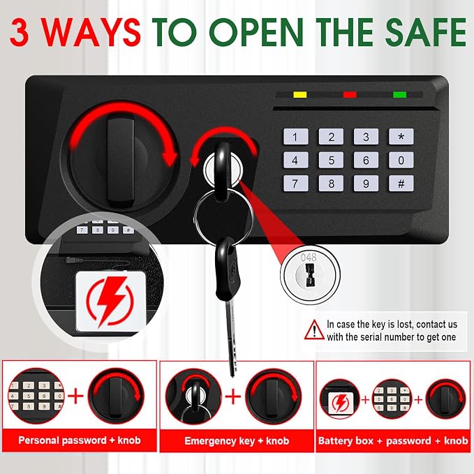 3.3 Cuft Large Home Safes Water and Fireproof with Digital Keypad & Key Lock, Security Safes for Home with DIY Removable Shelf, Anti-Pry Safe Box for Money Documents Jewelry, 19.69"H x13.78"W x 12.2"D