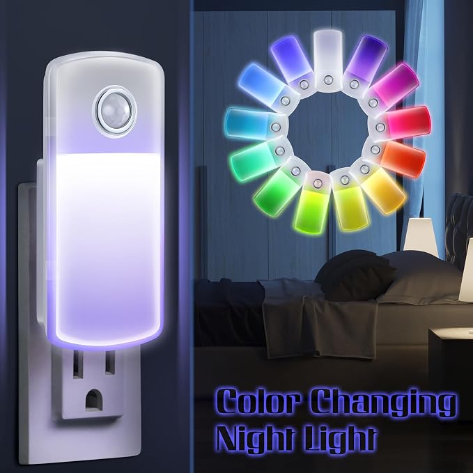 Enhon Emergency Power Failure Night Lights, 5-in-1 Multi Color LED Light, Rechargeable Flashlight with Foldable Plug, Automatic On Off Motion Sensor for Bedrooms, Hallways, Black Outs(6 Pack)