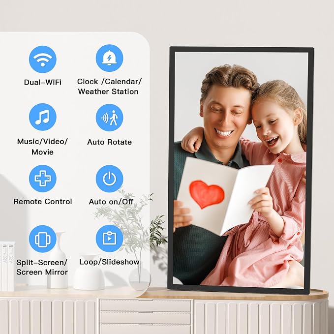 32-Inch 64GB Extra Large Digital-Picture-Frame - 1920x1080 IPS 1080P FHD WiFi Digital Photo Frame, Remote Control, Sync Smartphone Screen, Load Photos Videos from Phone via App Email, Gift for Mom Dad