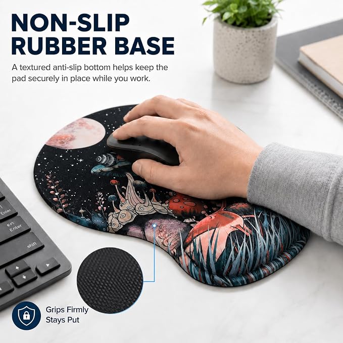 Mouse Pad with Wrist Rest Ergonomic Memory Foam Support, Non-Slip Rubber Base, Comfortable Typing Cushion for Home Office Computer Laptop, Snail