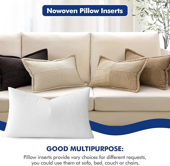 MIULEE Pillow Insert 14x22 Inch Decorative Rectangle Throw Pillow Inserts | Premium Fluffy Pillow Forms Sham Stuffer for Sofa Couch Living Room