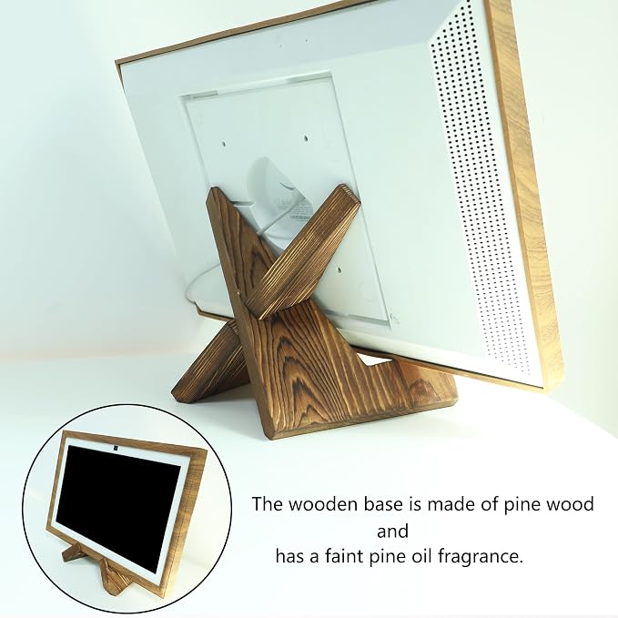 Light Wooden Grain Frame Decoration for Show 15,Solid Wood Desktop Stand for show15,the Stand Also for Cookbook in Kitchen,Combination Set of Frame and Stand(Light Wood Grain Color)