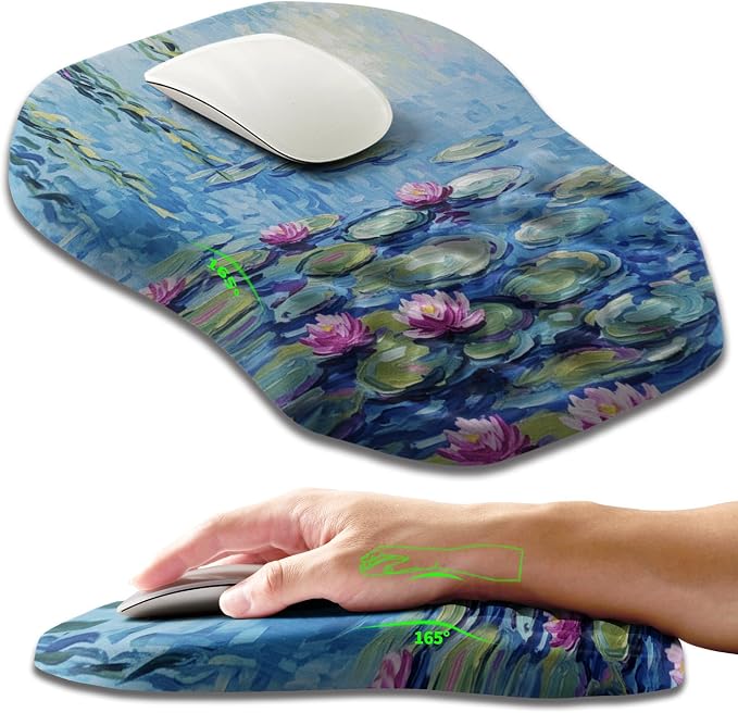 Ergonomic Slope Mouse Pad Wrist Support, Wrist Rest Mousepad for Carpal Tunnel Pain Relief with Massage Bulge and Slow Rebound Memory Foam (12x8 inch, Lotus Pond)