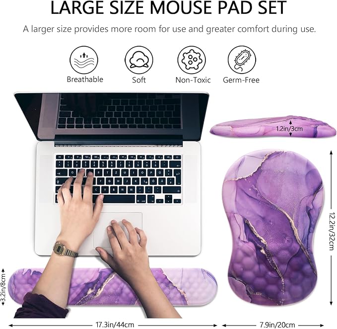 Ergonomic Mouse Pad with Wrist Support and Keyboard Wrist Rest Set | Memory Foam Wrist Cushion, Non-Slip PU Base, Massage Design, Relieves Wrist Pressure for Work, Gaming & Office Use