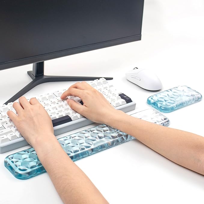 Gel Keyboard and Mouse Wrist Rest Set – Water Ripple Wrist Rest for Computer Keyboard 60%/68%/75%, Comfort & Support for Typing and Gaming (Blue Gradient)