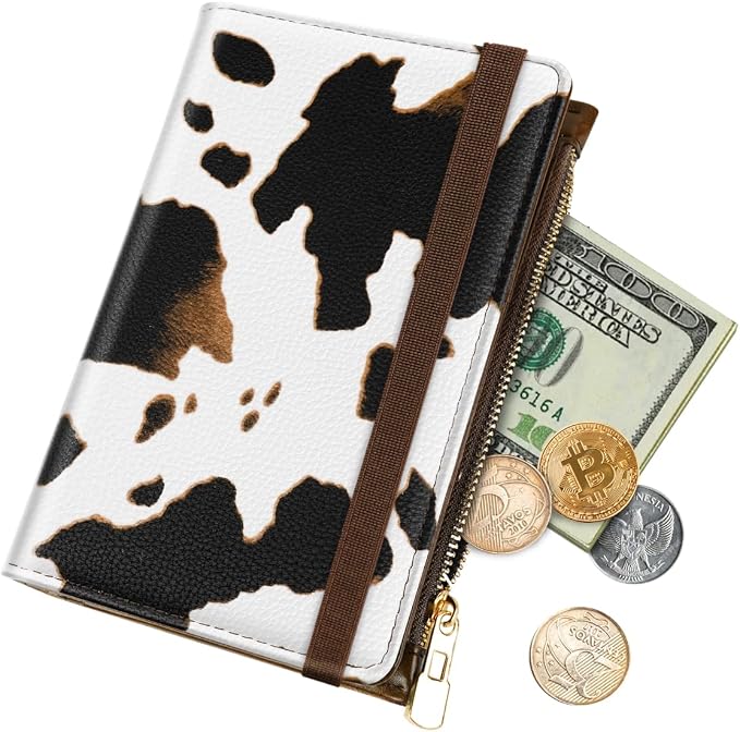 Passport Holder for Travel, RFID Blocking Passport Cover for Women Zipper | Travel Wallets, Passport Book Holder, Credit Card Holder, ID Window,SIM Card Slots, Coin & Tickets Pocket, Cow Print