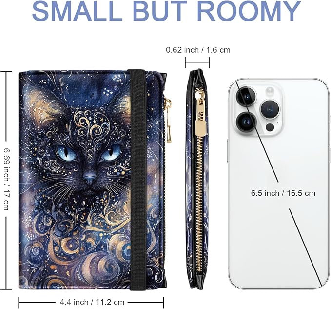 Passport Holder for Travel, RFID Blocking Passport Cover for Women Zipper | Travel Wallets, Passport Book Holder, Credit Card Holder, ID Window,SIM Card Slots, Coin & Tickets Pocket, Cool Cat