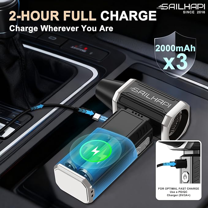 Powerful Air Duster 300000RPM, Handheld Office Duster Blower Replaced Can of Air, Rechargeable Durable Small Blower for PC Gamers, Barber, Laptop & Snow Removal, Birthday Gifts for Dad