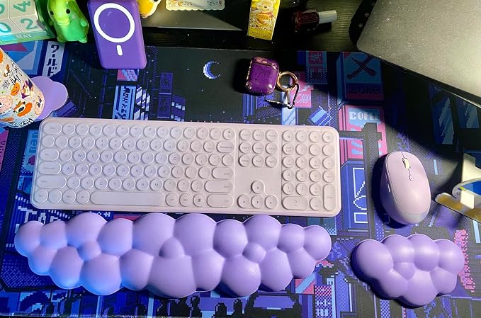 JIKIOU Upgrade Leather Cloud Wrist Rest for Keyboard and Mouse & Cup Pad | Wish Gift-Cute Cloud Shape, Comfortable and don’t Irritate to Skin, Non-Slip PU Base,Soft Memory Foam filled for Pain Relief