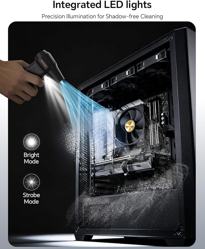 Compressed Air Duster, 300000RPM Powerful Electric Air Duster Rechargeable with LED Light and Brushless Motor, 4-Gear Cordless Mini Air Blower for Keyboard, Computers, Car, Outdoors (Black)