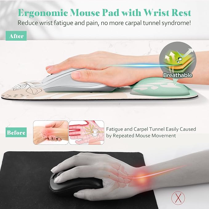 Gimars Large Smooth Superfine Fibre Memory Foam Ergonomic Mouse Pad Wrist Rest Support Mousepad with Nonslip Base for Laptop, Computer, Gaming & Office,Free Coaster Include-Morandi Beige
