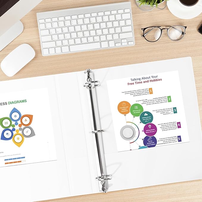 CIXILDTS 2 Inch D Ring Binders, 3 Ring Binder Fit US Letter Size Paper, 2" Slant D Ring View Binder with 2 Pocekts, 6-Pack, White