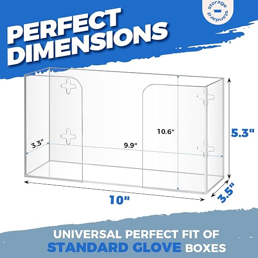 Glove Box Holder Dispenser - Kitchen, Medical, & Latex Gloves Holder Wall Mount or Countertop, Universal Fit - Thick Acrylic, Easy to Use, Slide, & Load Open Top Design - Clear